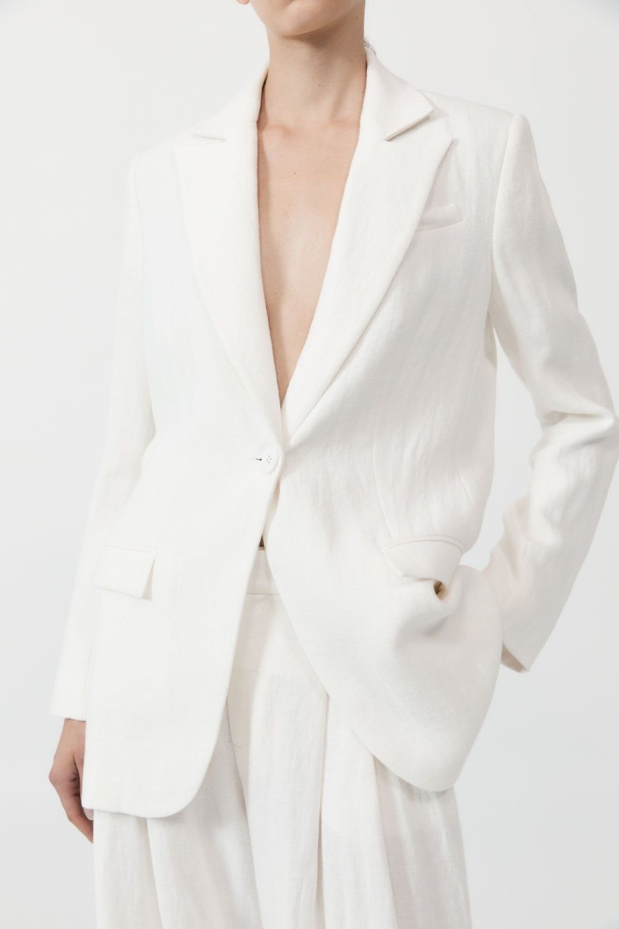 ST. AGNI Tailored Linen Blazer - Ivory | Tailoring