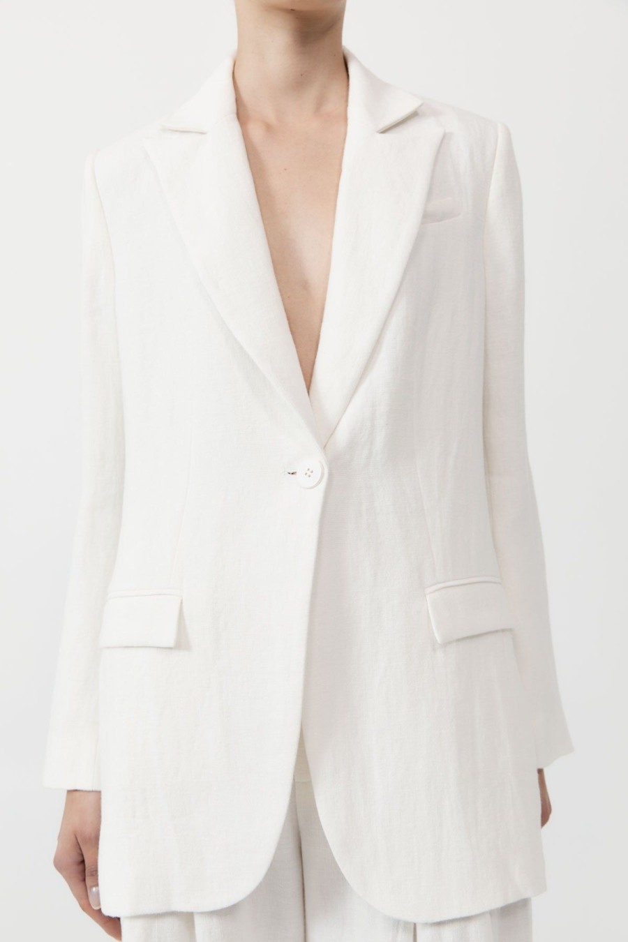 ST. AGNI Tailored Linen Blazer - Ivory | Tailoring