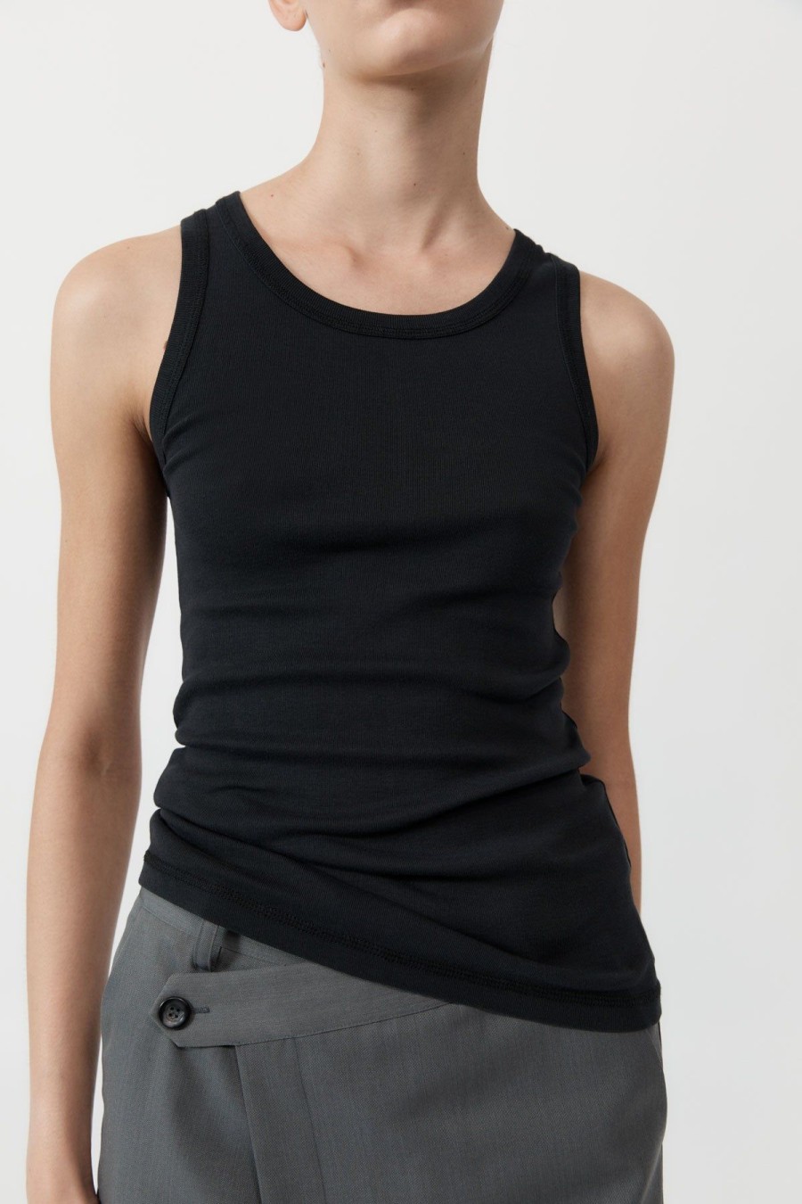 ST. AGNI Organic Cotton Singlet - Black | Tops