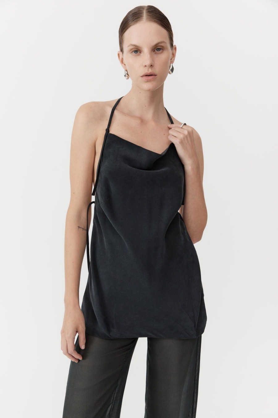 ST. AGNI Adjustable Strap Top - Black | Tops