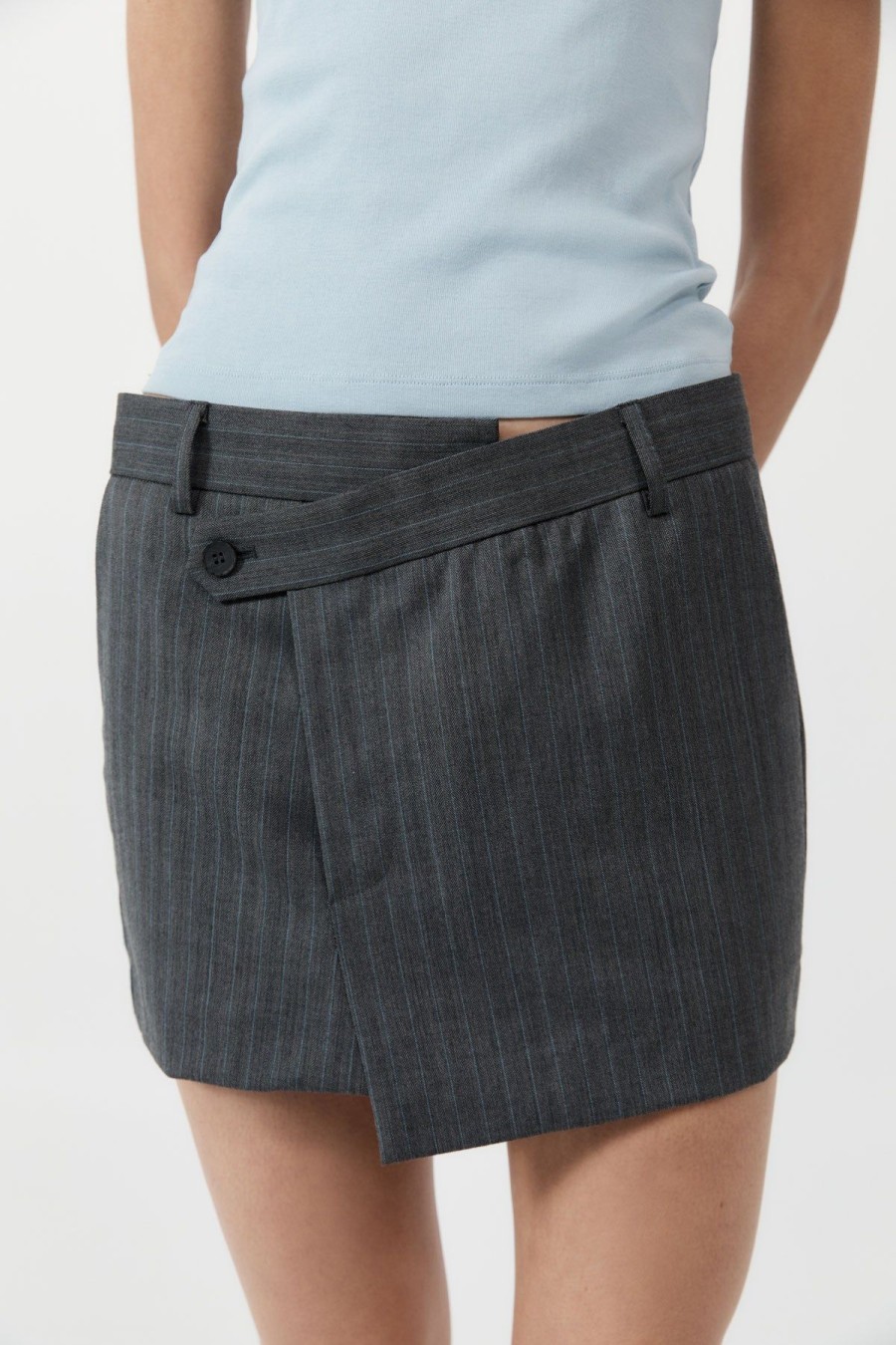 ST. AGNI Deconstructed Mini Skirt - Stone Blue Stripe | Skirts