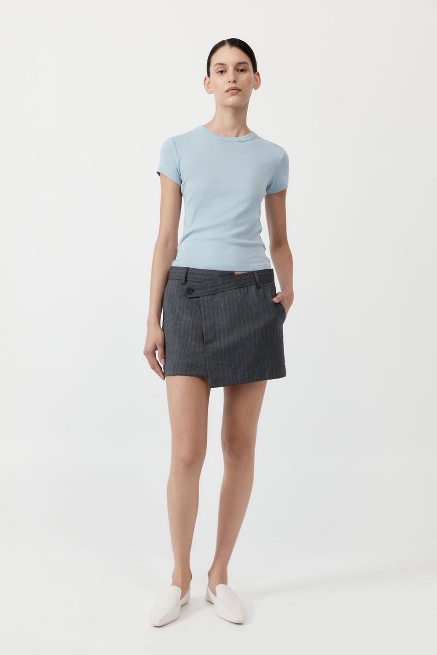 ST. AGNI Deconstructed Mini Skirt - Stone Blue Stripe | Skirts