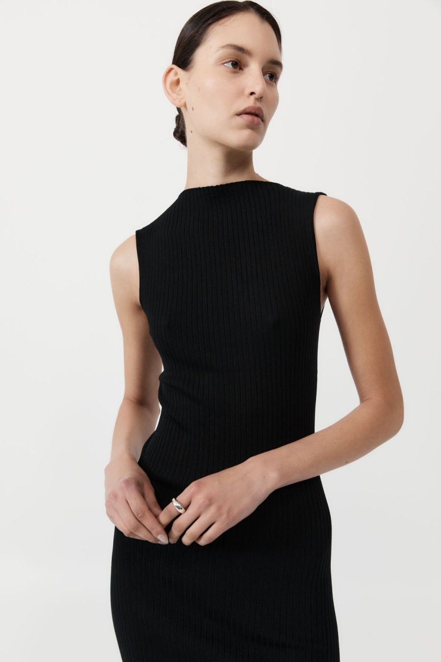 ST. AGNI Cut Away Knit Dress - Black | Knitwear