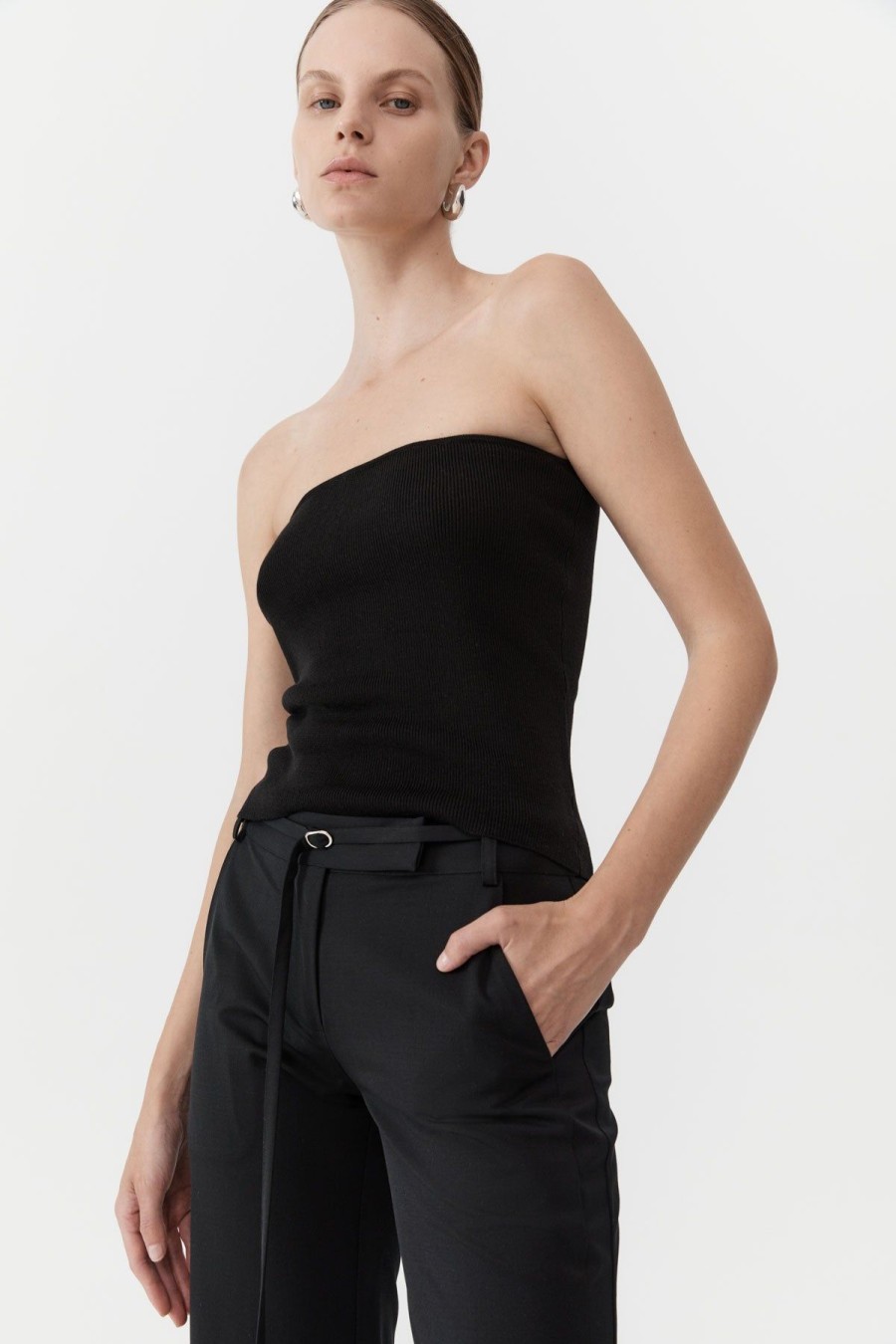 ST. AGNI 90s Strapless Knit Top - Black | Knitwear