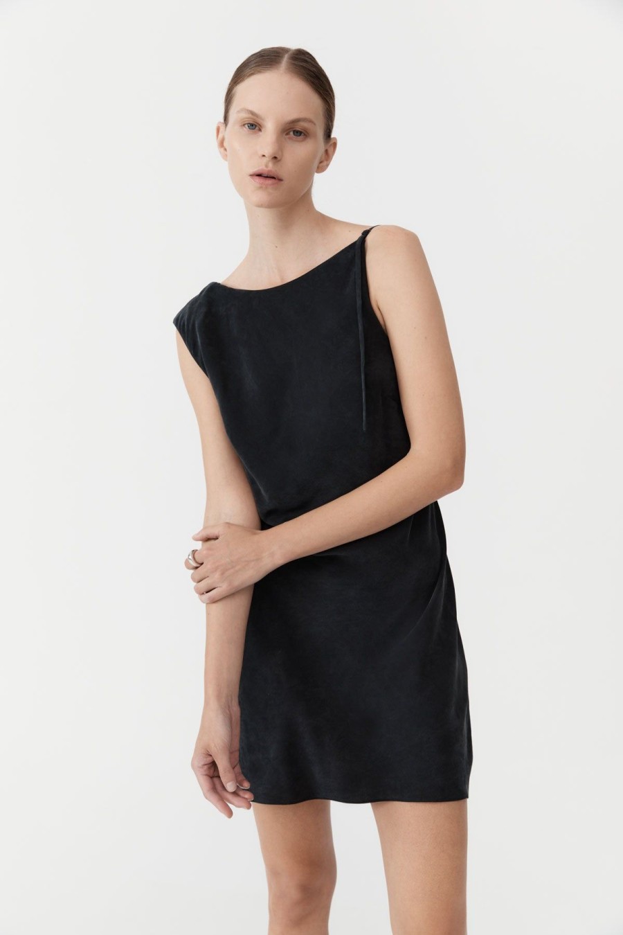 ST. AGNI Sophia Drape Mini Dress - Washed Black | Dresses