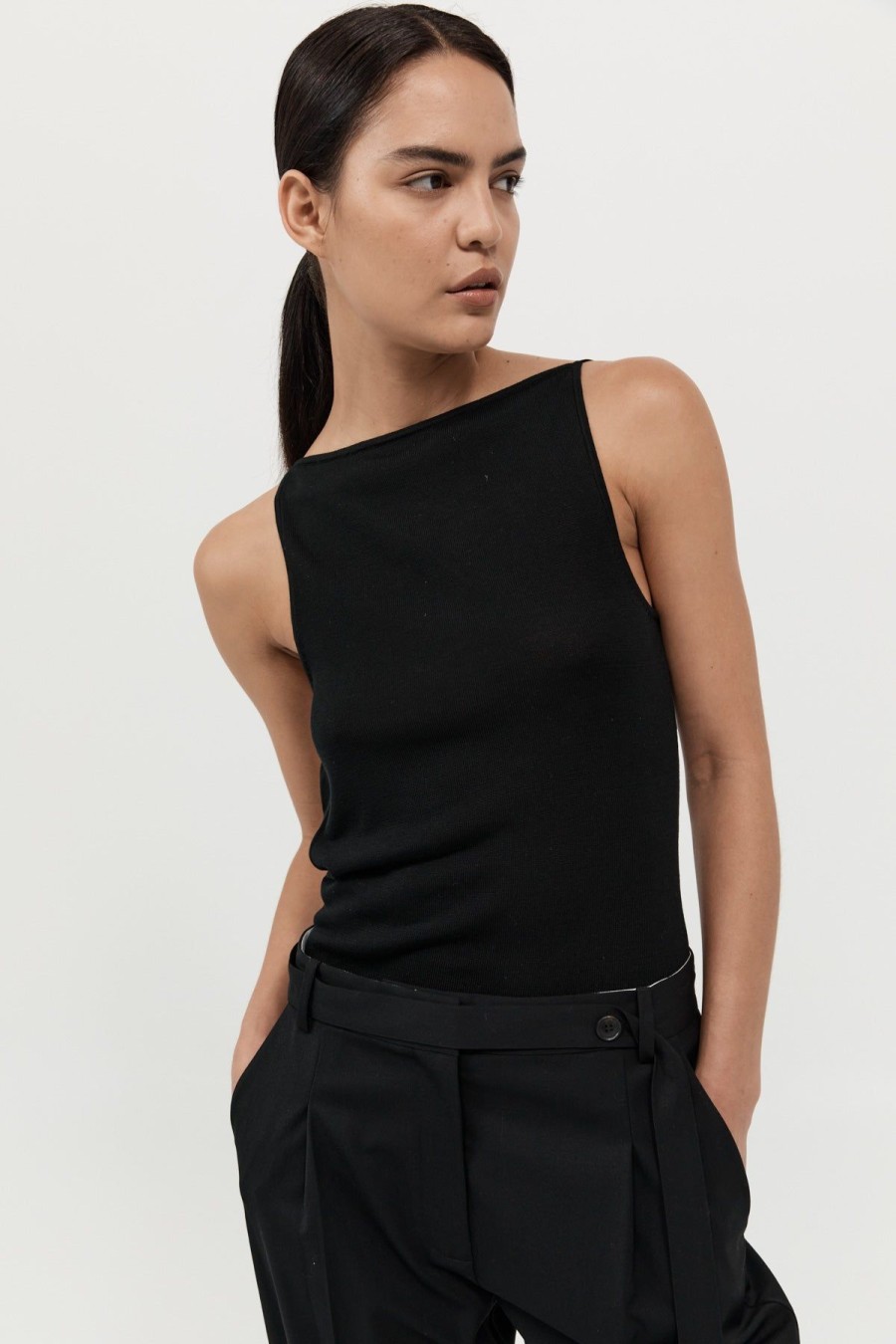 ST. AGNI Ava Knit Top - Jet Black | Knitwear