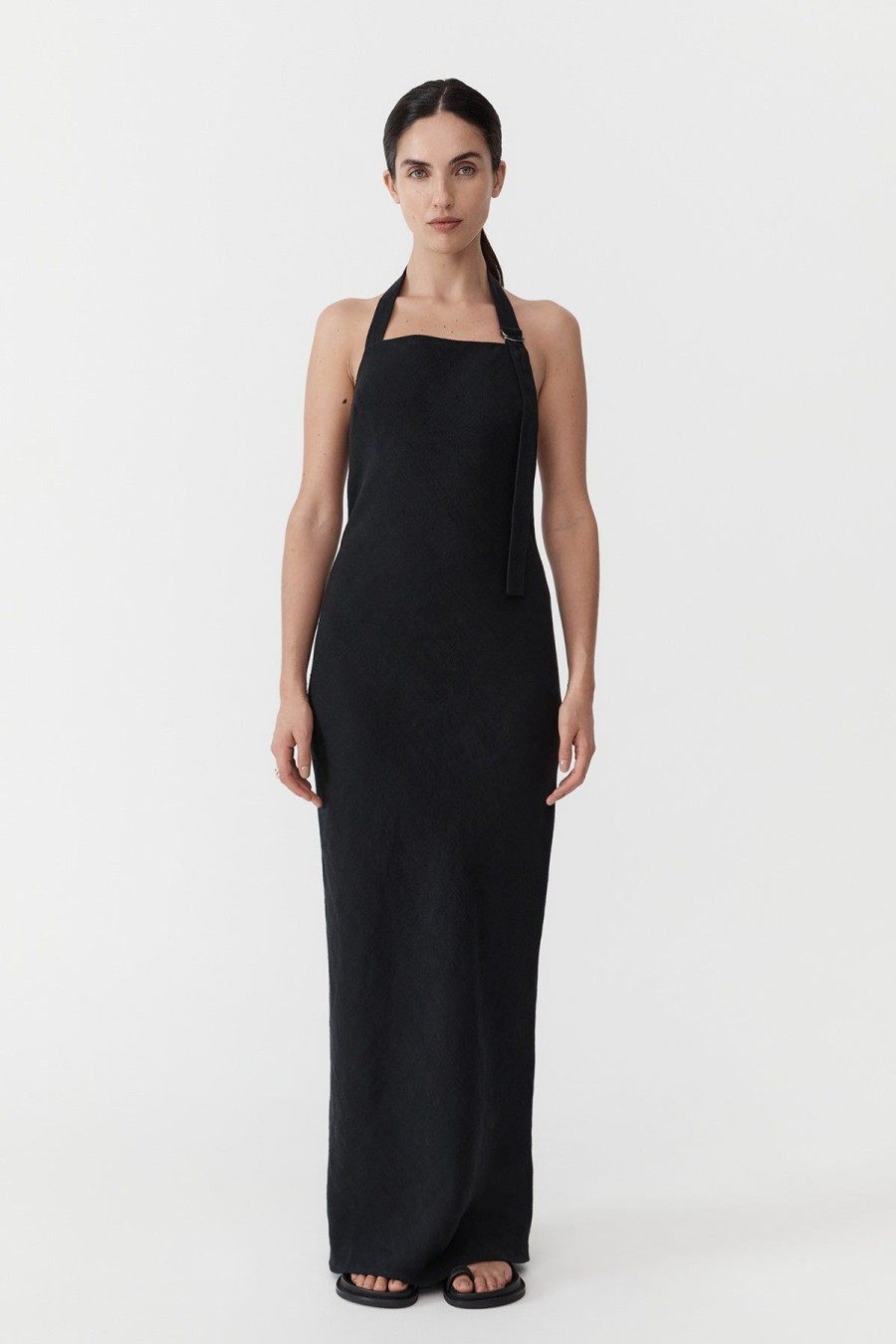 ST. AGNI Linen Bias Maxi Dress - Black | Tailoring