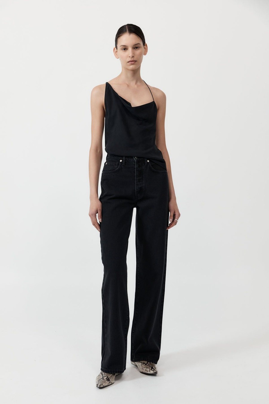 ST. AGNI Mid Rise Wide Leg - Washed Black | Denim