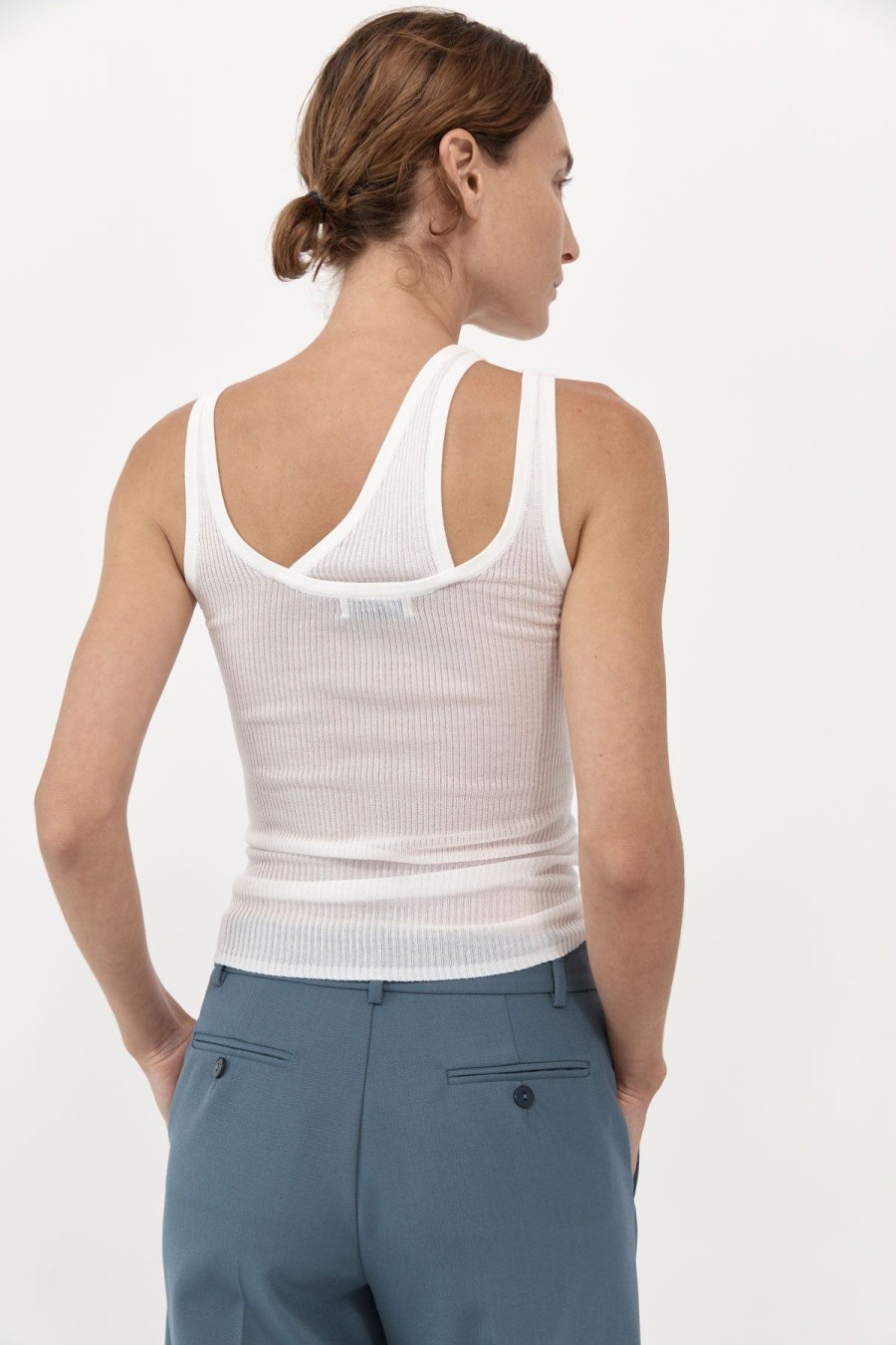 ST. AGNI Double Layer Knit Singlet - White | Tops