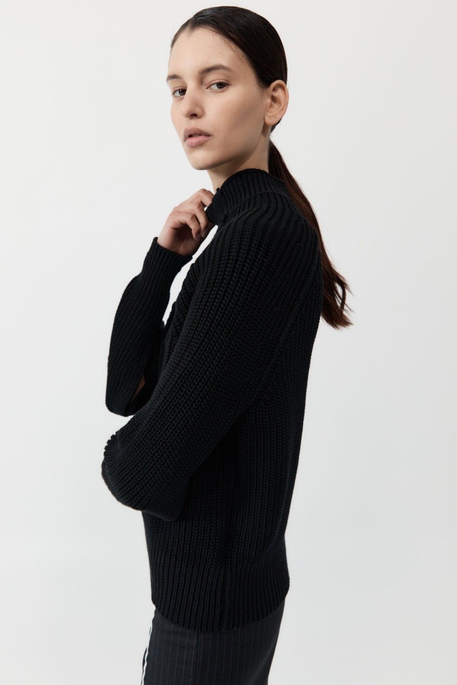 ST. AGNI Split Sleeve Jumper - Black | Knitwear