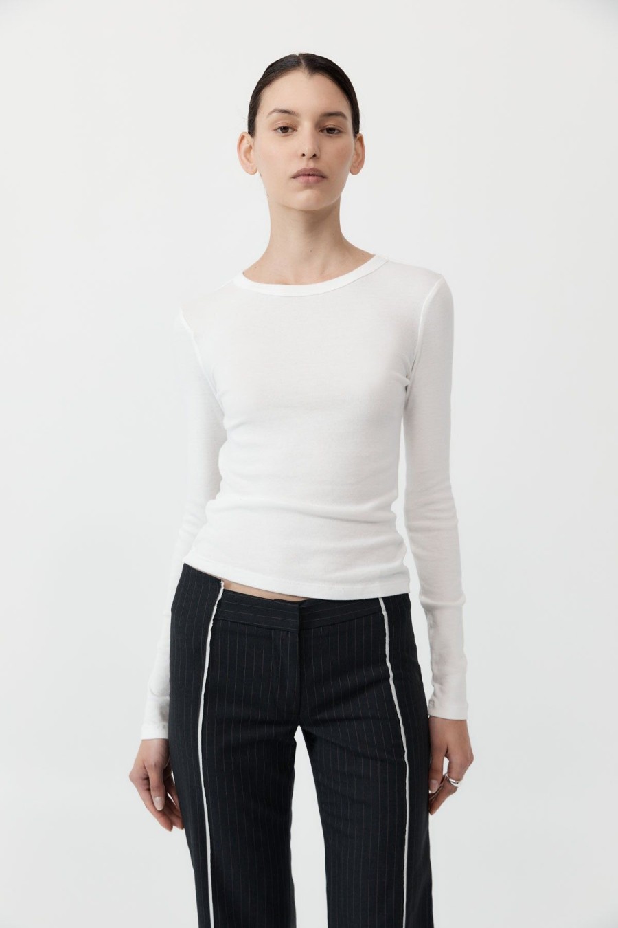 ST. AGNI Organic Cotton Long Sleeve Top - White | T-Shirts