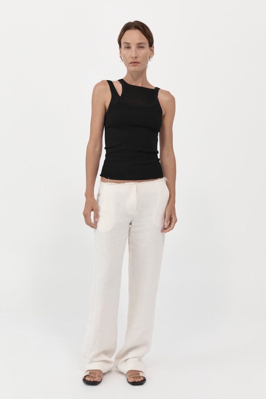 ST. AGNI Low Waist Raw Edge Pants - Ivory | Pants