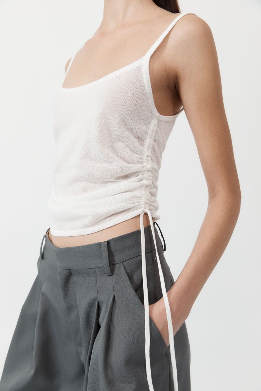 ST. AGNI Ruched Tank - White | Knitwear