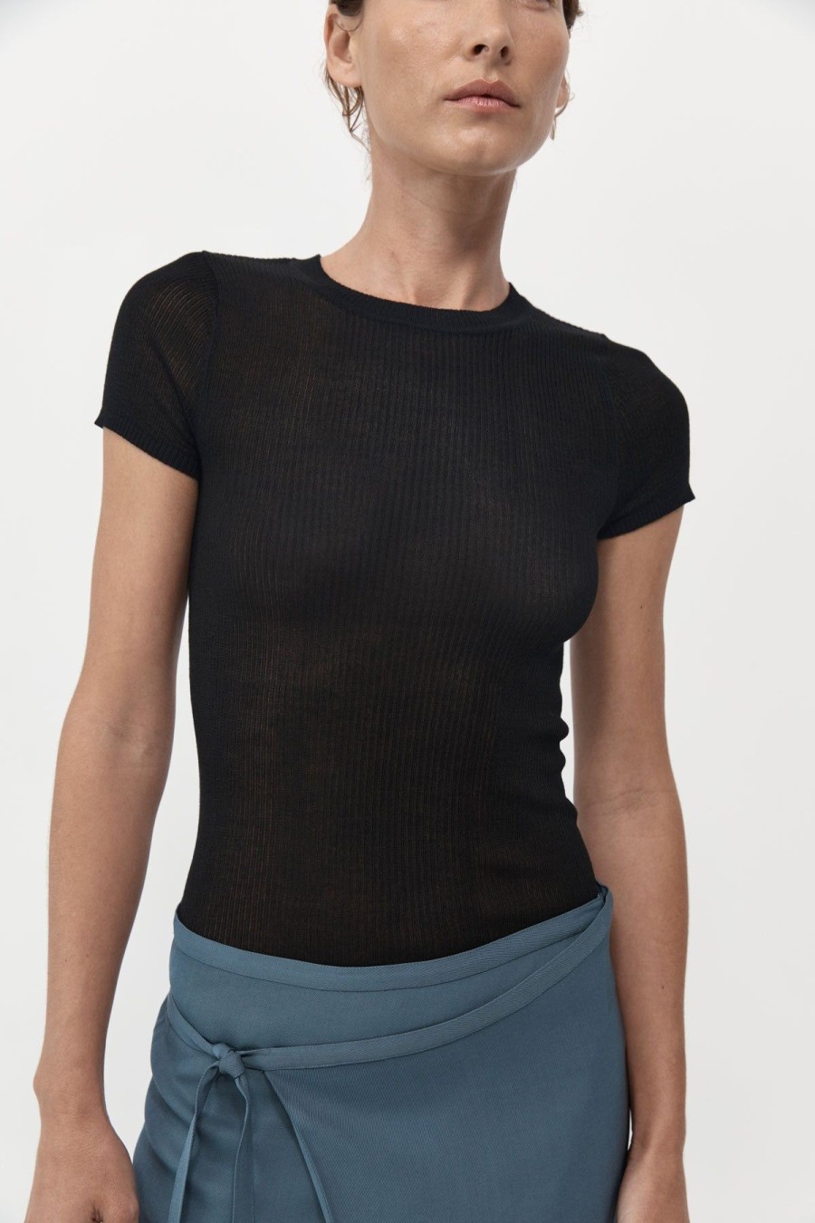 ST. AGNI Second Skin Knit Tee - Black | Basics