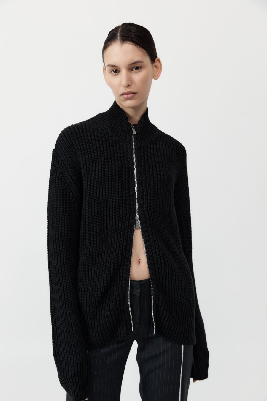 ST. AGNI Zip Detail Cardigan - Black | Knitwear