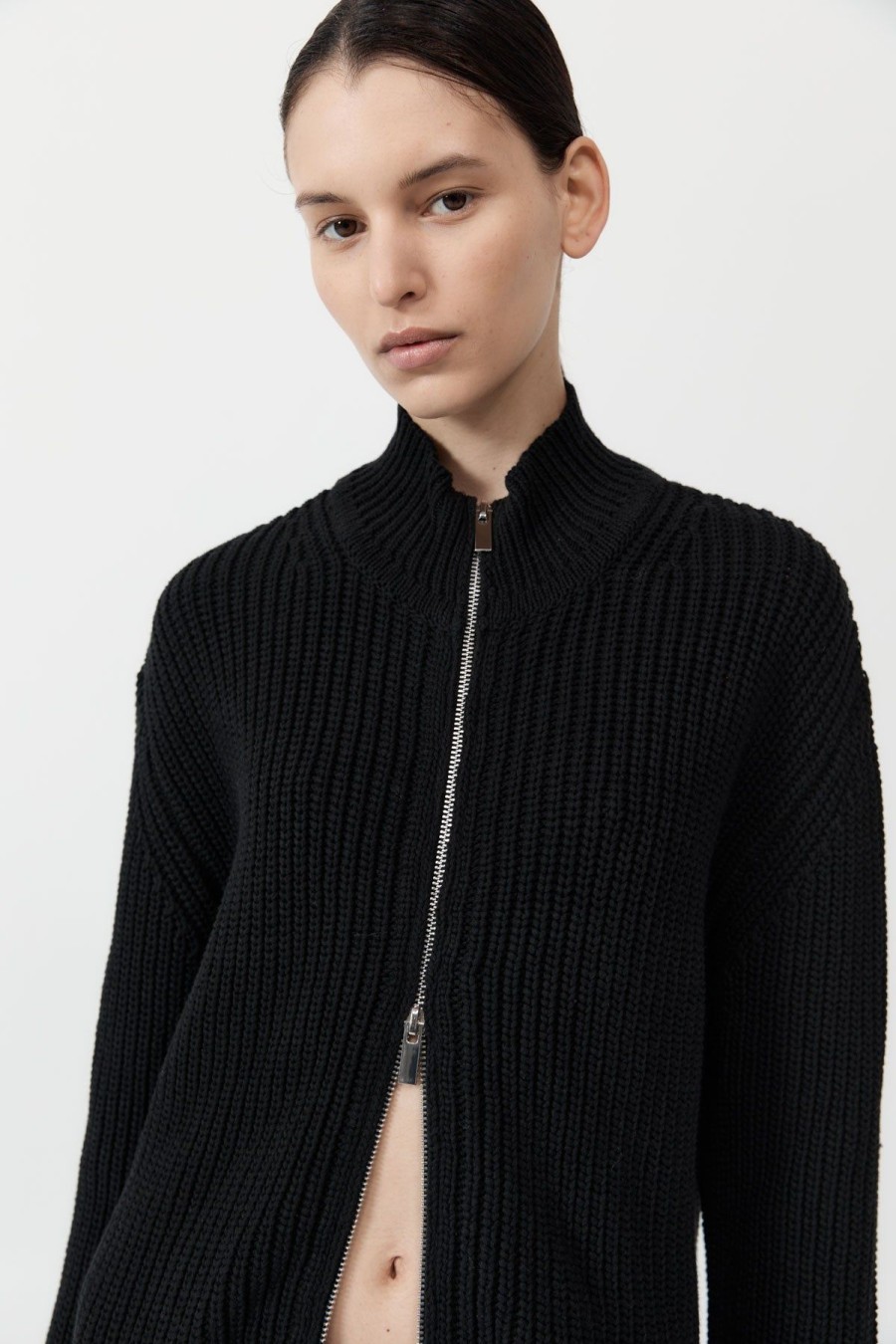 ST. AGNI Zip Detail Cardigan - Black | Knitwear