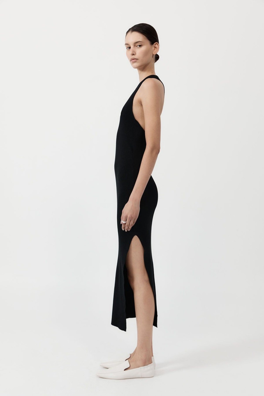 ST. AGNI Plunge Neck Knit Dress - Black | Knitwear