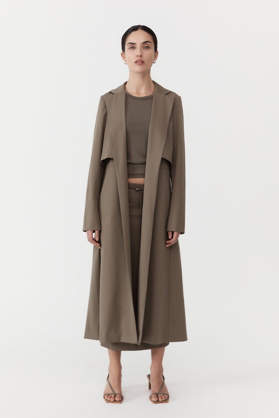 ST. AGNI Layered Wool Trench - Kelp | Tailoring