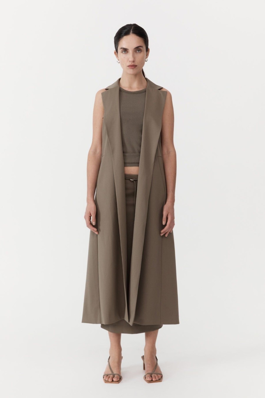 ST. AGNI Layered Wool Trench - Kelp | Tailoring