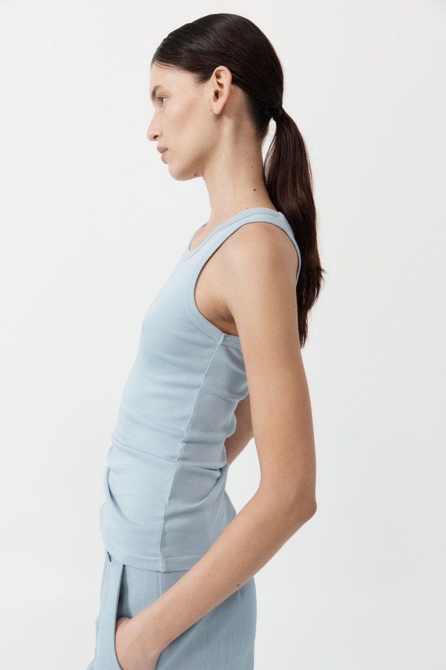 ST. AGNI Organic Cotton Singlet - Stone Blue | Basics