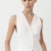 ST. AGNI Tailored Linen Vest - Ivory | Tops