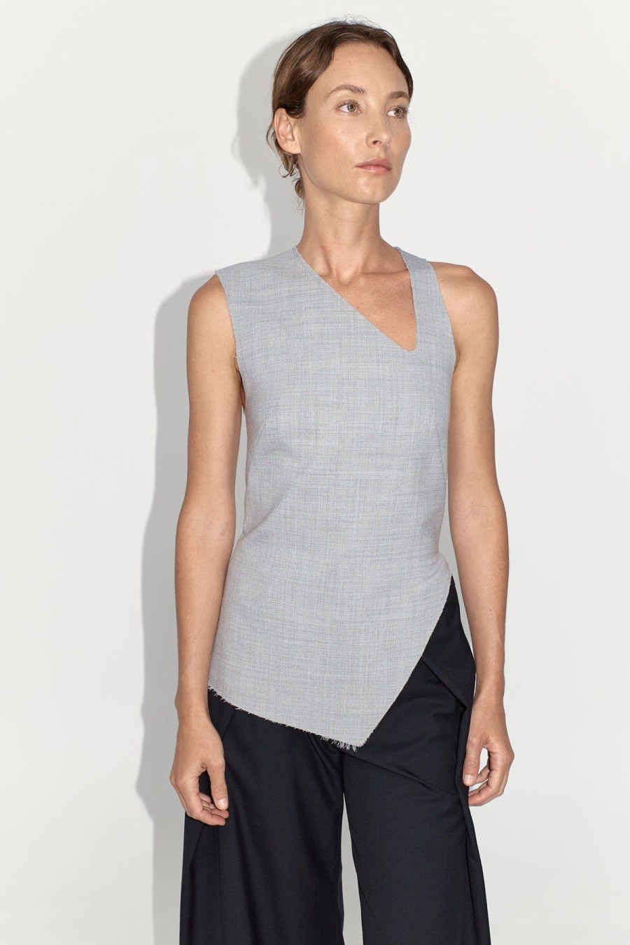 ST. AGNI Asymmetrical Neck Top - Grey Heather | Tops