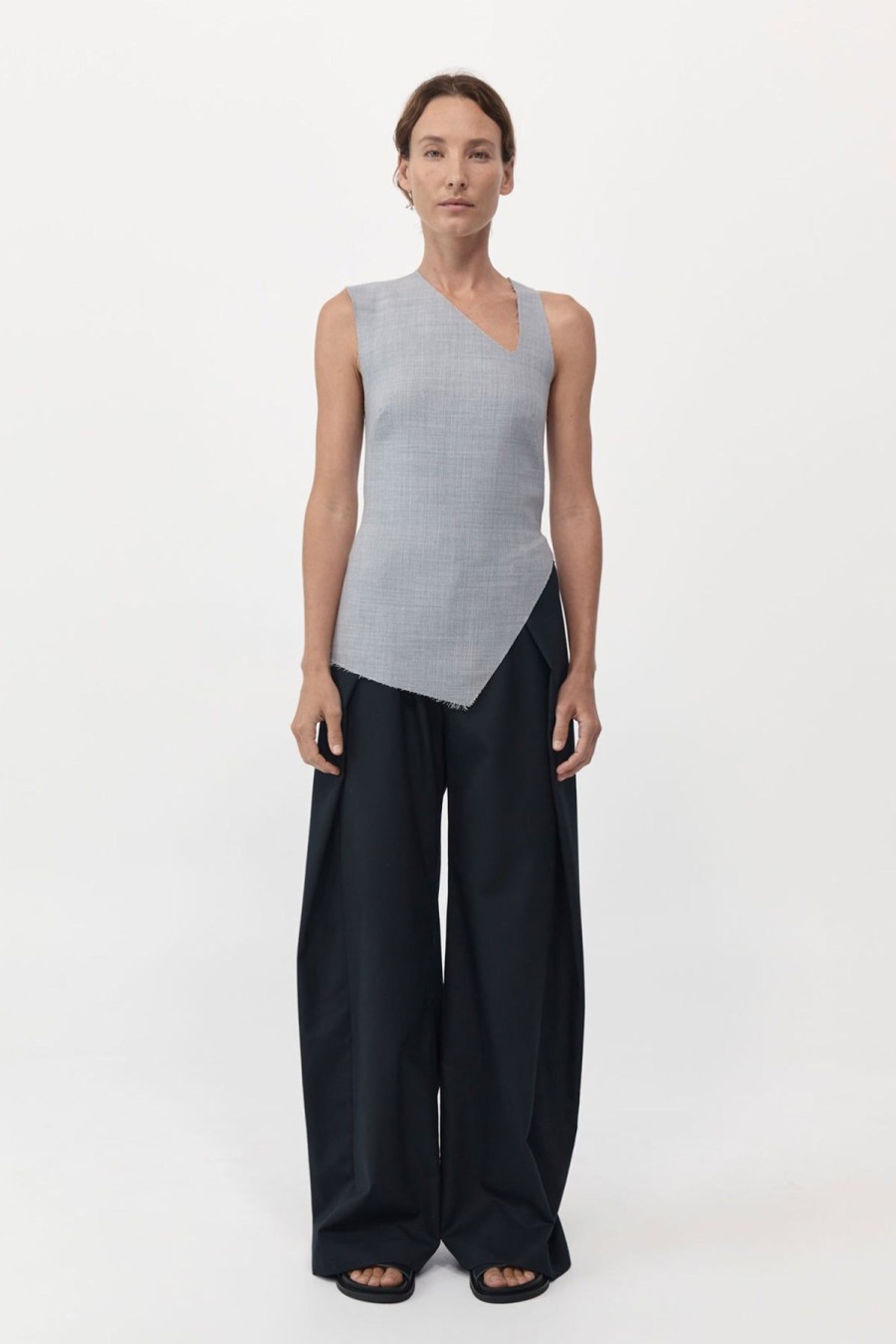 ST. AGNI Asymmetrical Neck Top - Grey Heather | Tops