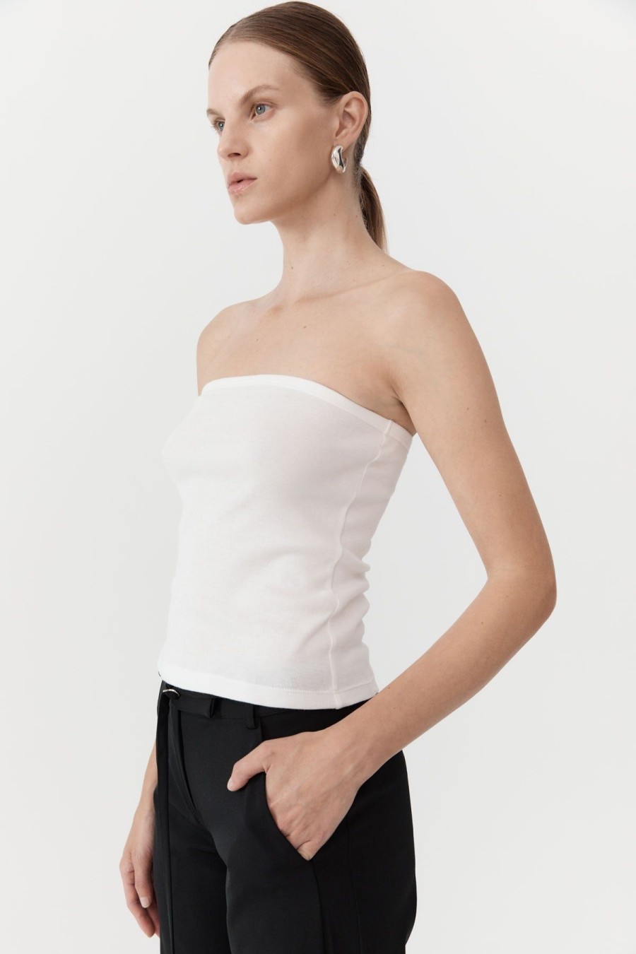 ST. AGNI Organic Cotton Strapless Top - White | Basics