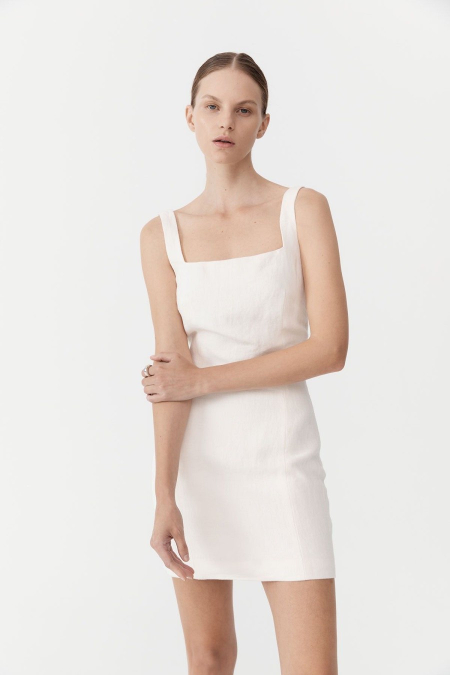 ST. AGNI Linen Square Neck Mini Dress - Ivory | Dresses