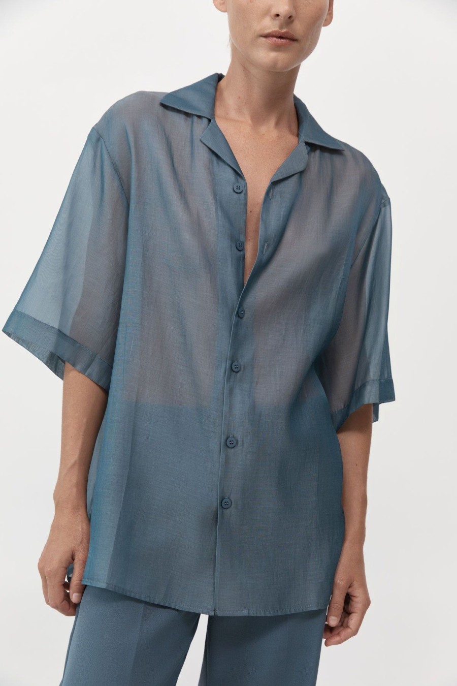 ST. AGNI Relaxed Collar Shirt - Slate | Tops