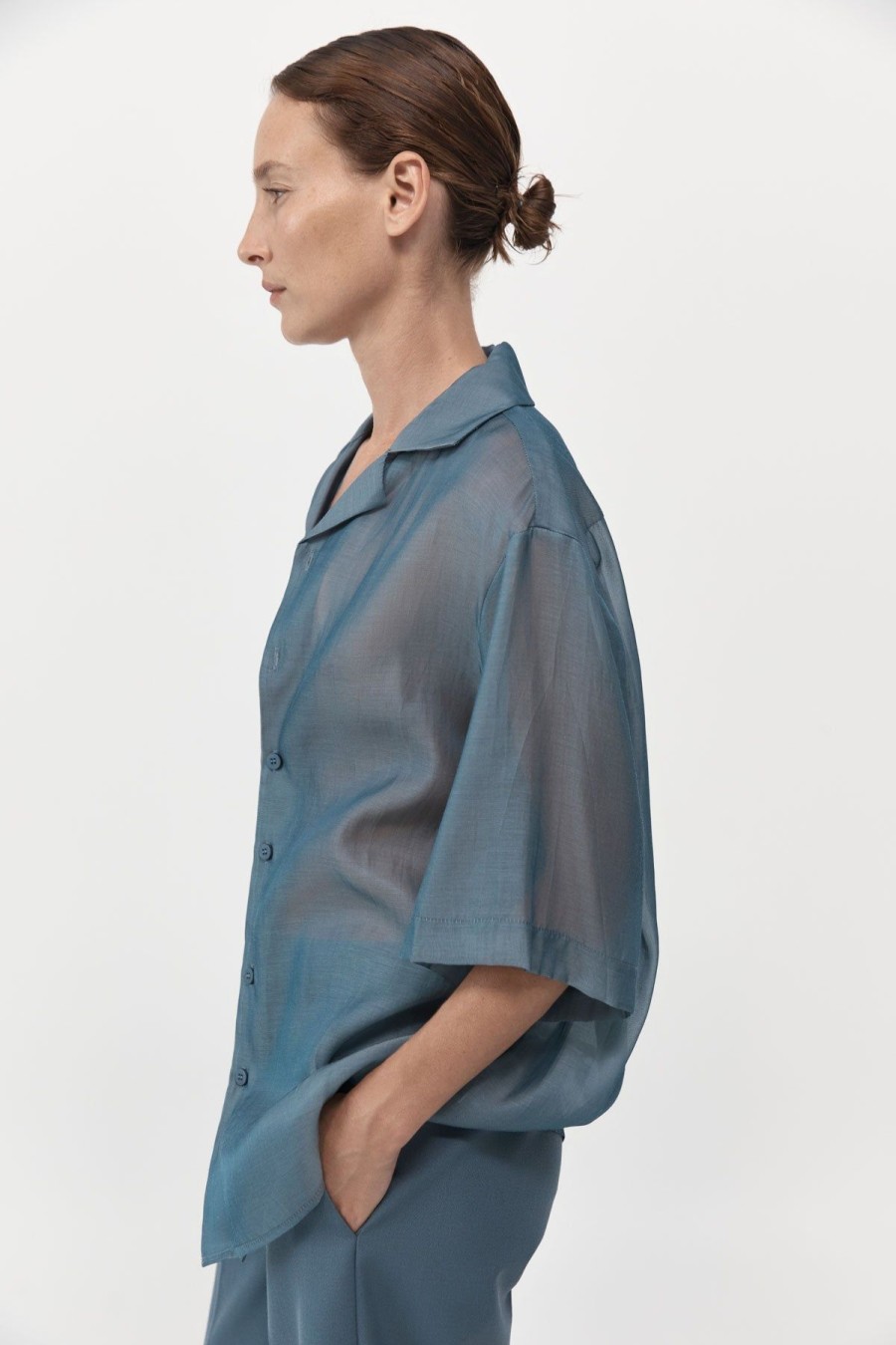 ST. AGNI Relaxed Collar Shirt - Slate | Tops