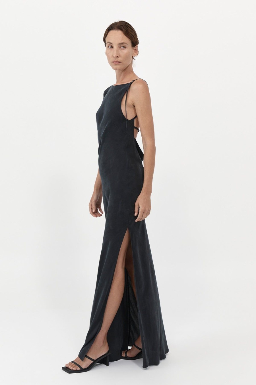 ST. AGNI PRE-ORDER: Sophia Drape Dress - Washed Black | Dresses