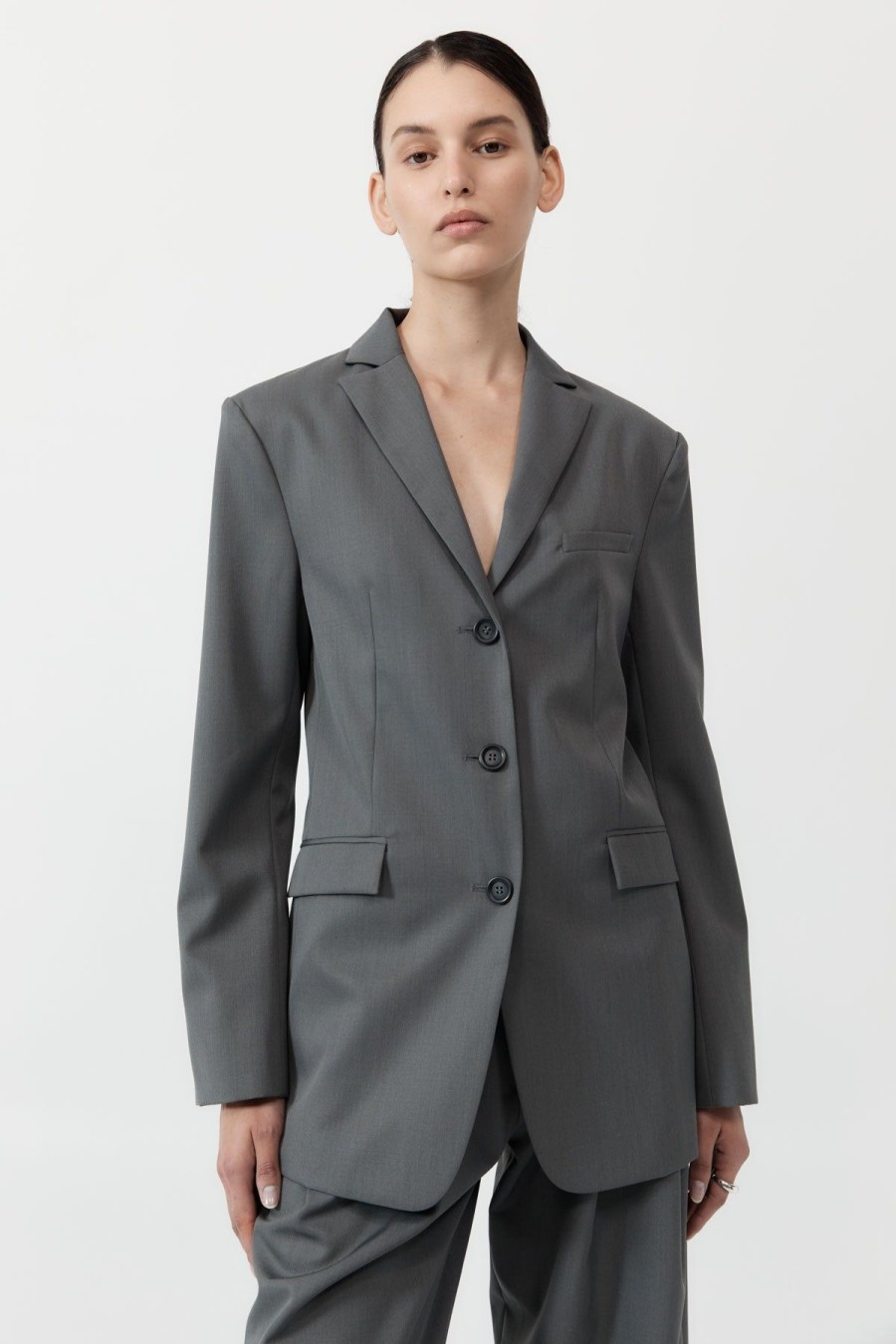 ST. AGNI Homme Belted Blazer - Pewter Grey | Tailoring