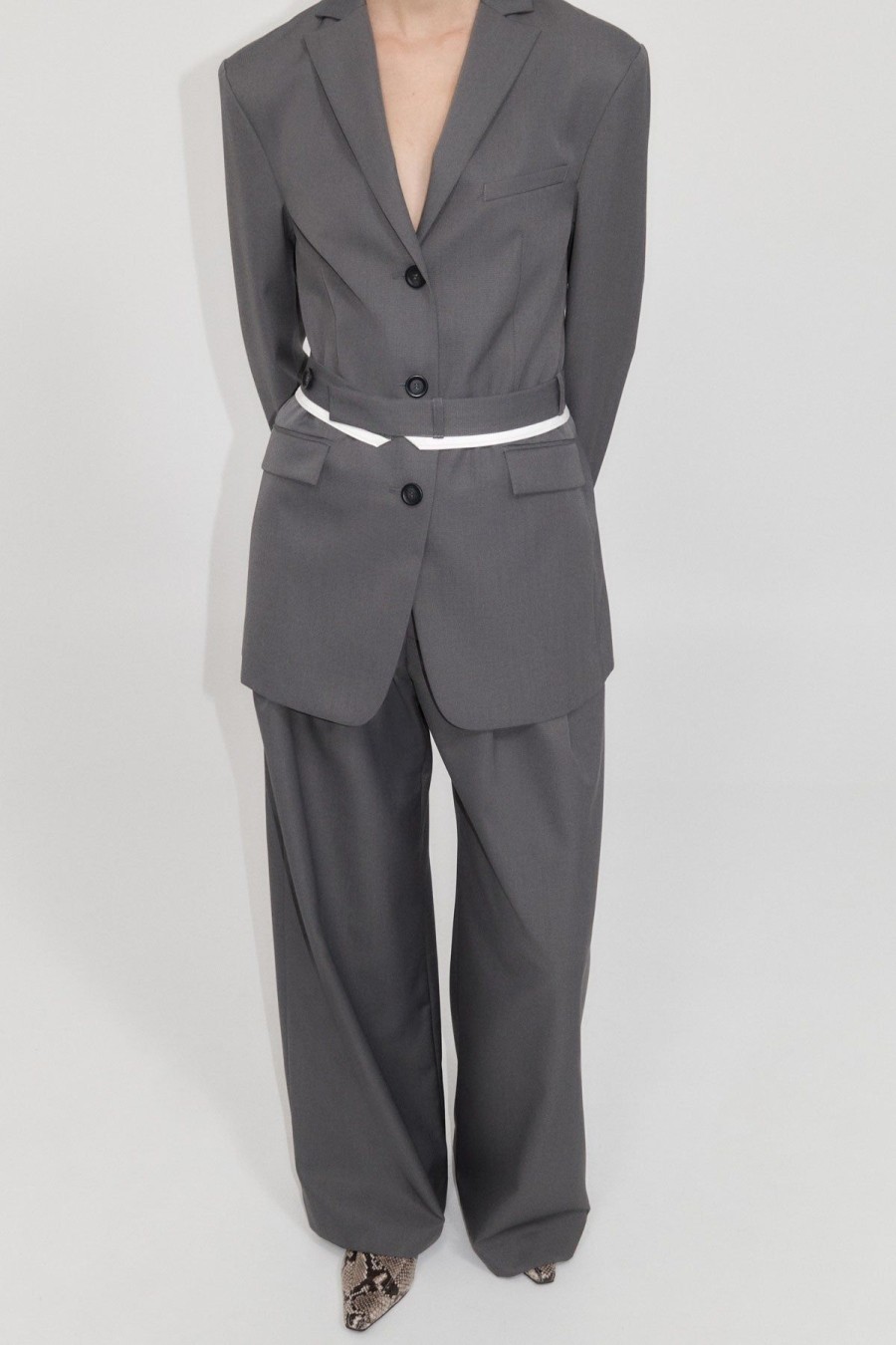 ST. AGNI Homme Belted Blazer - Pewter Grey | Tailoring