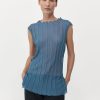 ST. AGNI Fine Pleat Knit Top - Steel Blue | Tops