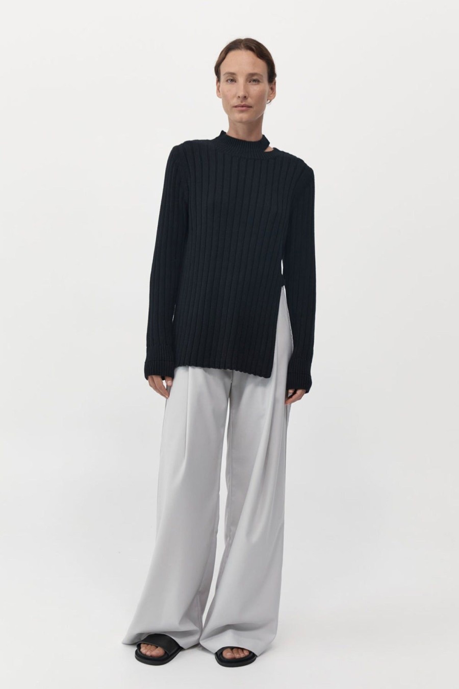 ST. AGNI Deconstructed Rib Knit Jumper - Black | Knitwear