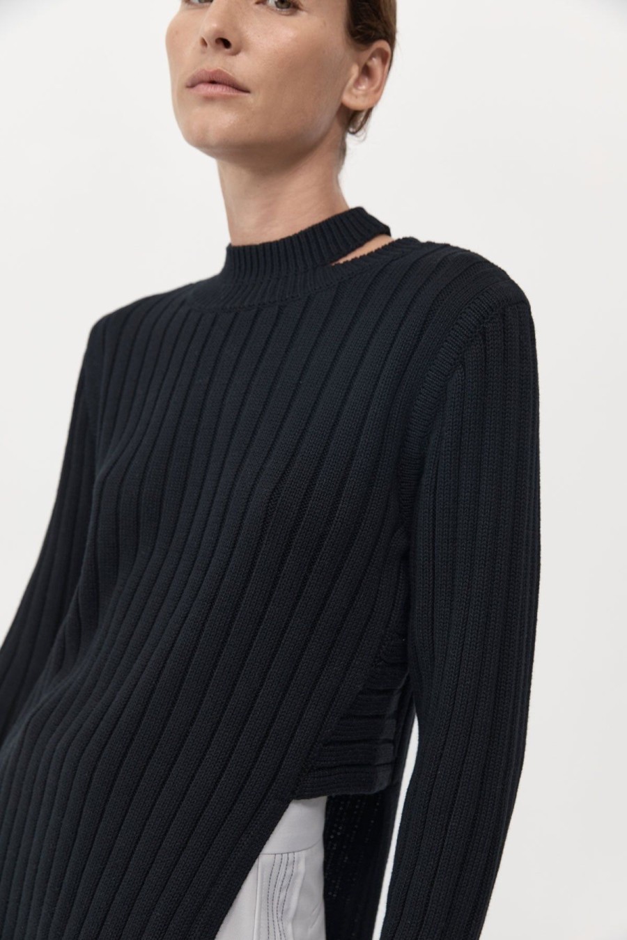 ST. AGNI Deconstructed Rib Knit Jumper - Black | Knitwear