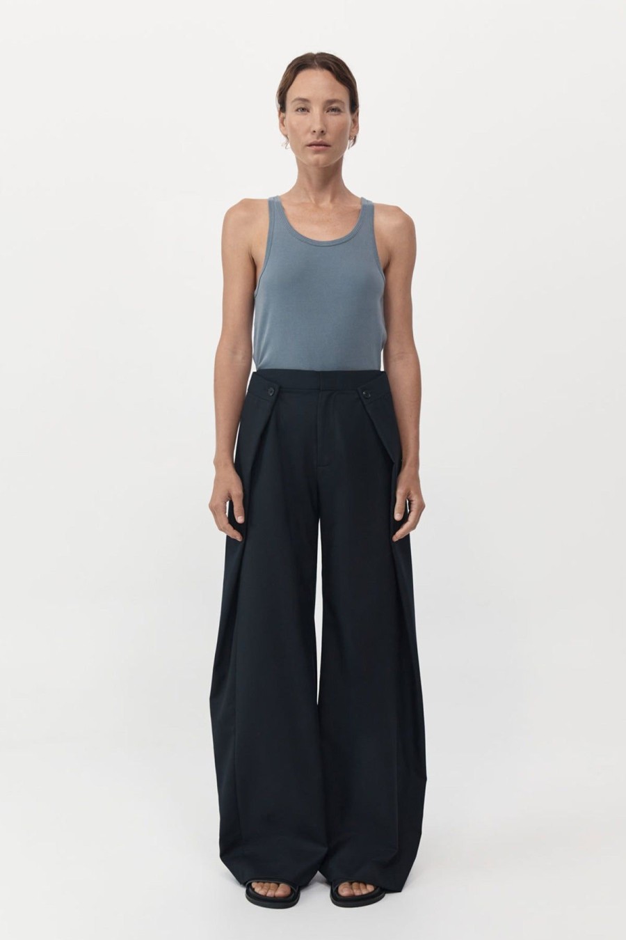 ST. AGNI Fold Detail Trousers - Black | Tailoring