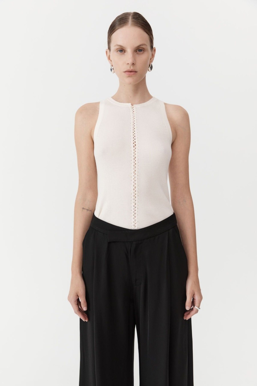 ST. AGNI Stitch Detail Tank - Ivory | Basics