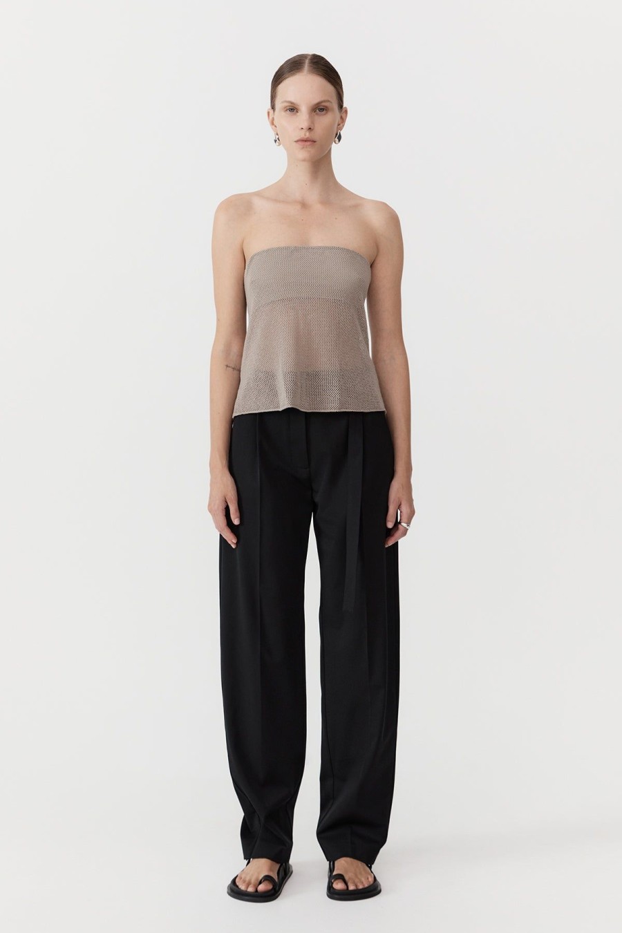 ST. AGNI Mesh Strapless Top - Fog | Knitwear