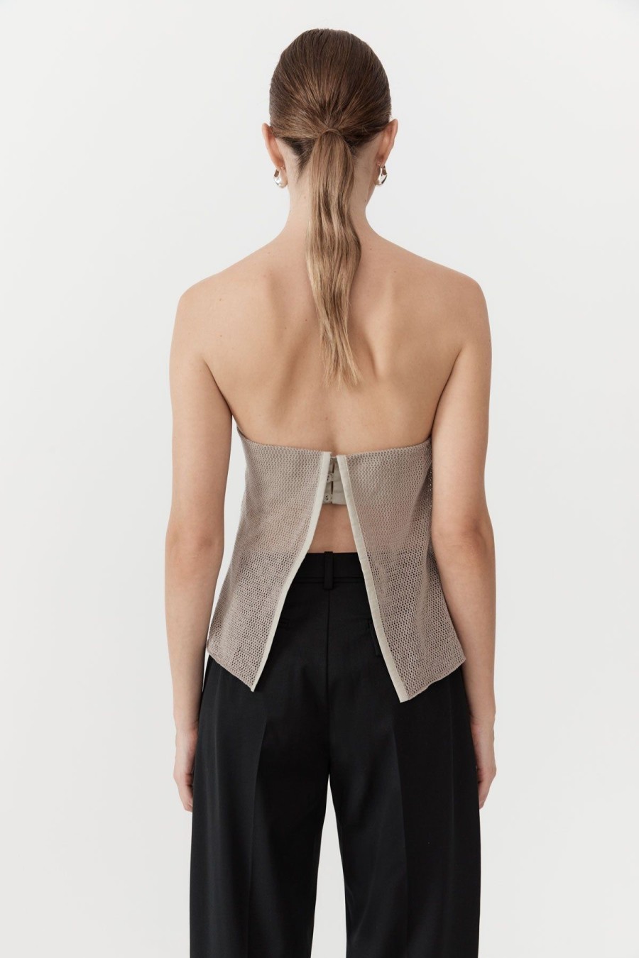 ST. AGNI Mesh Strapless Top - Fog | Knitwear