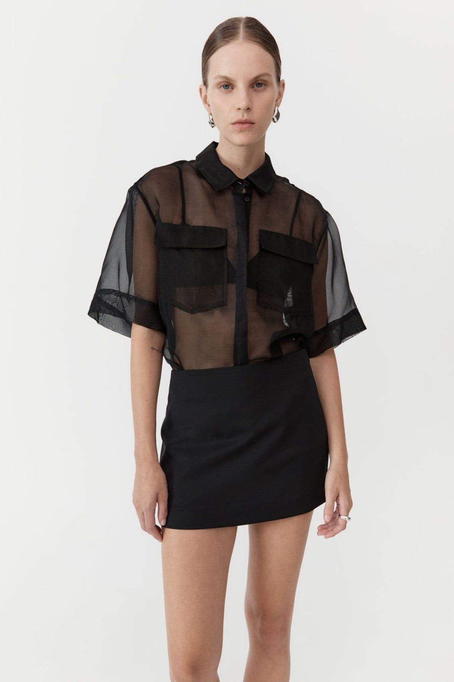 ST. AGNI Sheer Organza Shirt - Black | Uni