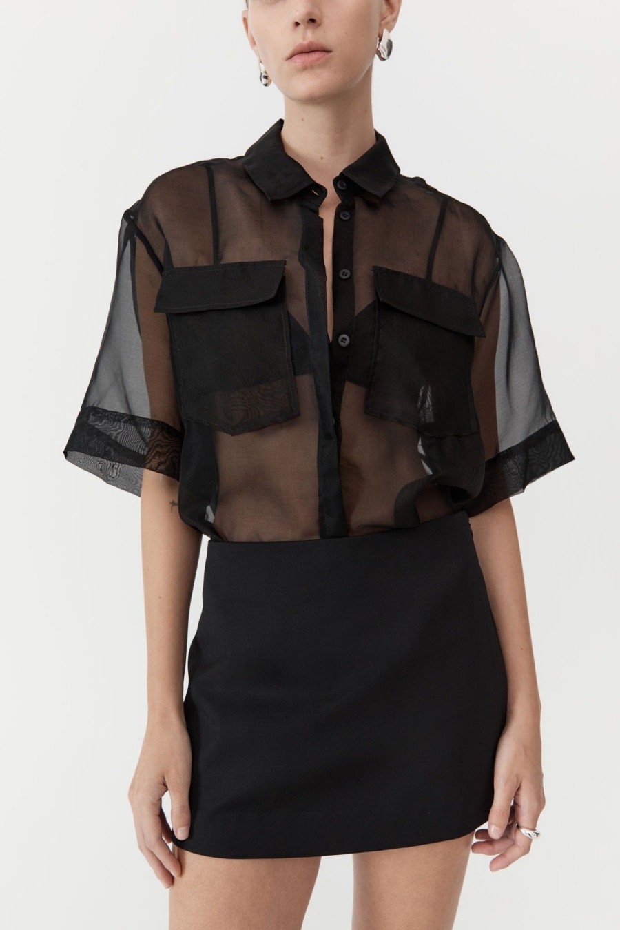 ST. AGNI Sheer Organza Shirt - Black | Uni