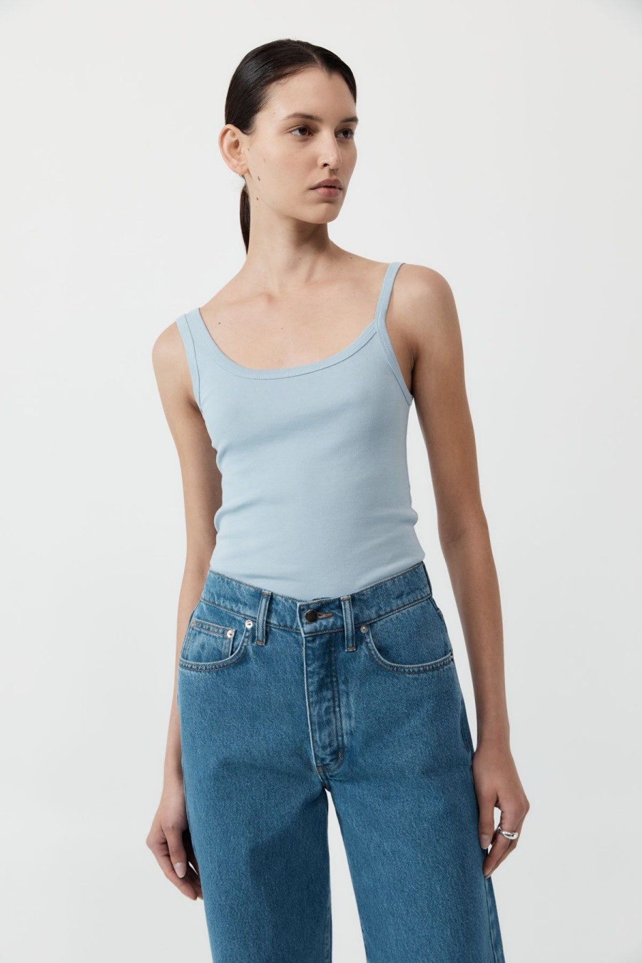 ST. AGNI Organic Cotton Asymm Tank - Stone Blue | Basics