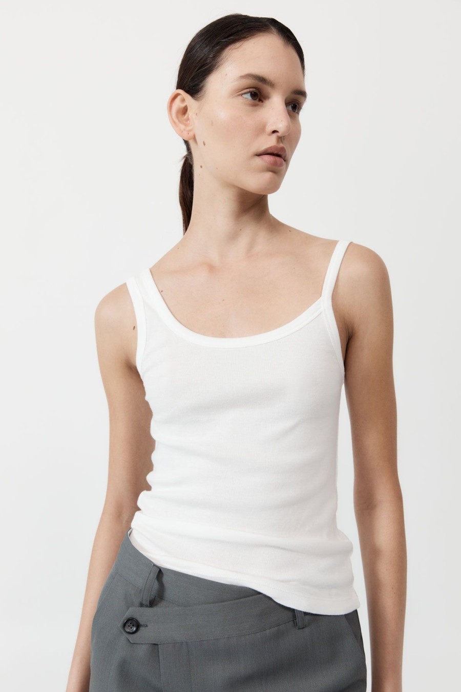 ST. AGNI Organic Cotton Asymm Tank - White | Basics