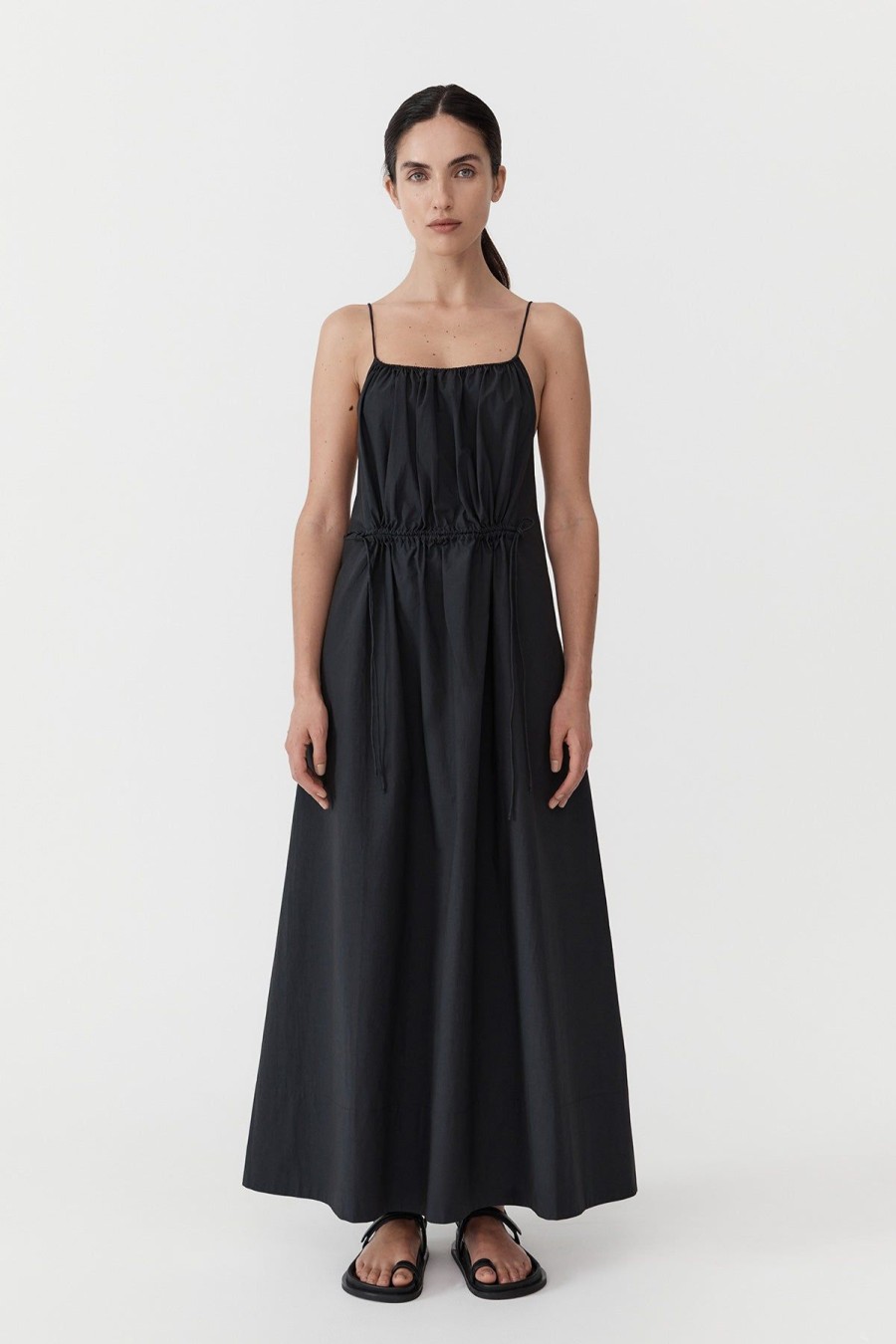 ST. AGNI Relaxed Drawstring Dress - Black | Dresses