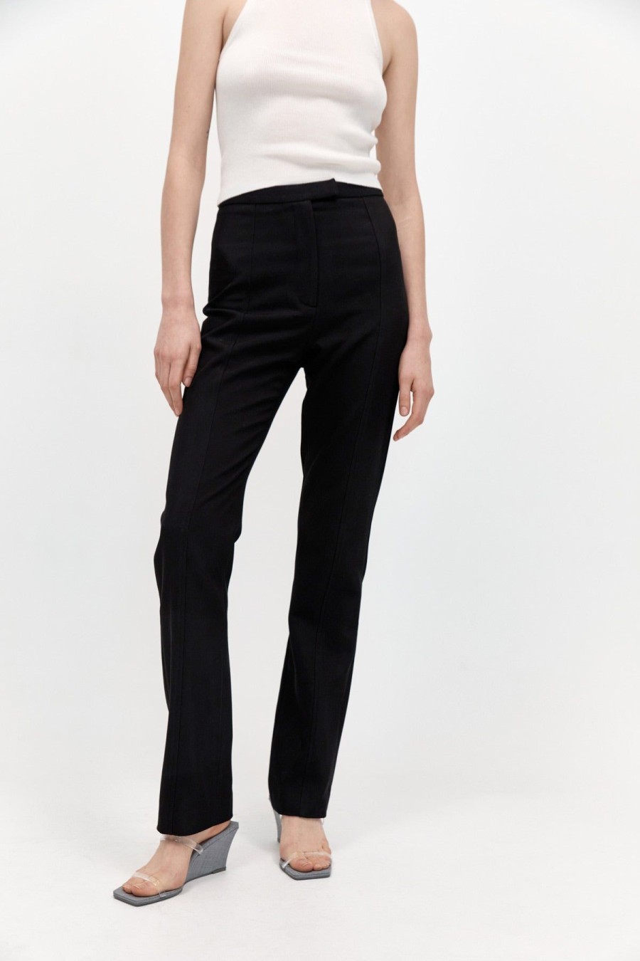 ST. AGNI Slim Panelled Trousers - Black | Tailoring