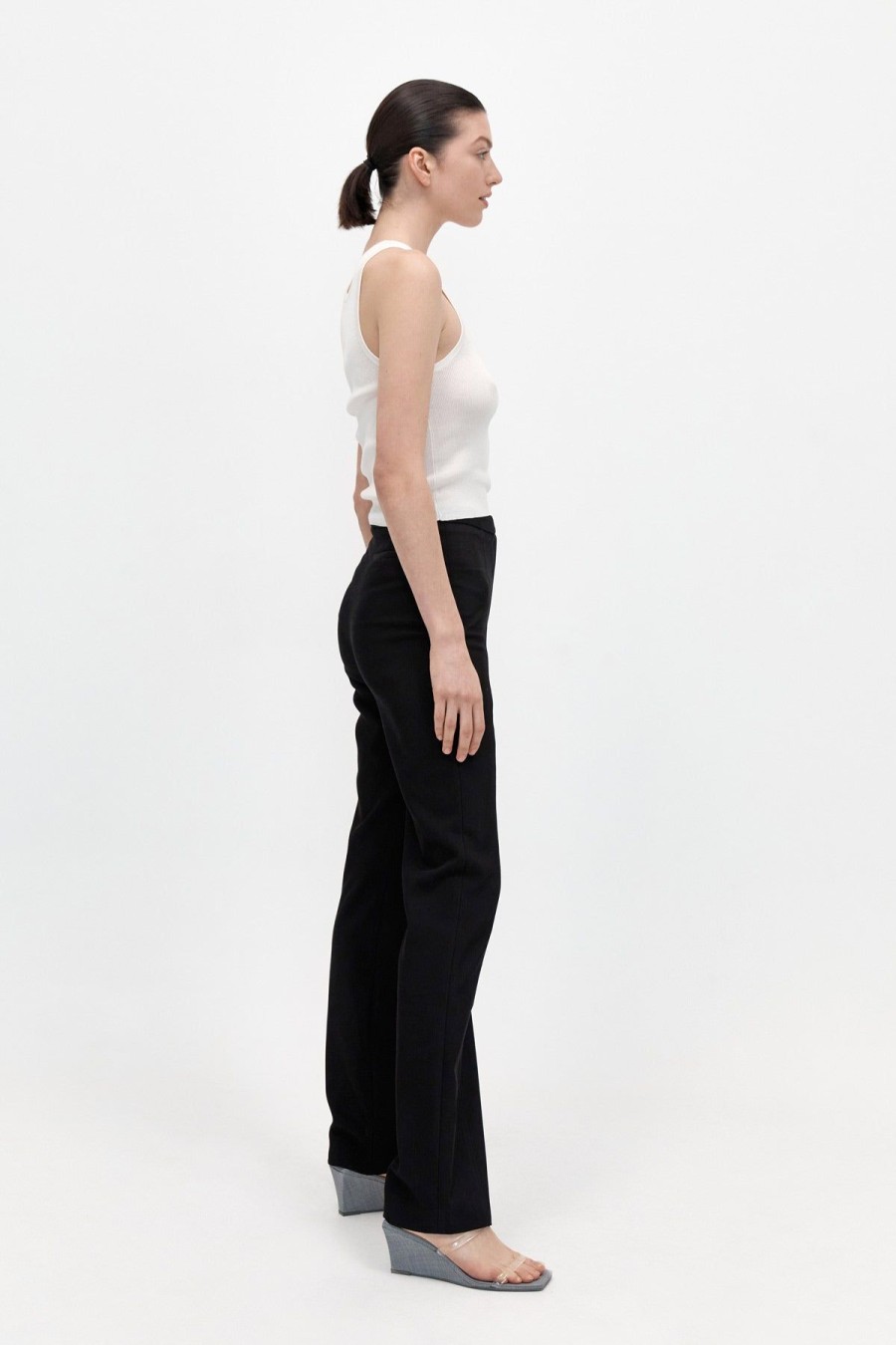 ST. AGNI Slim Panelled Trousers - Black | Tailoring