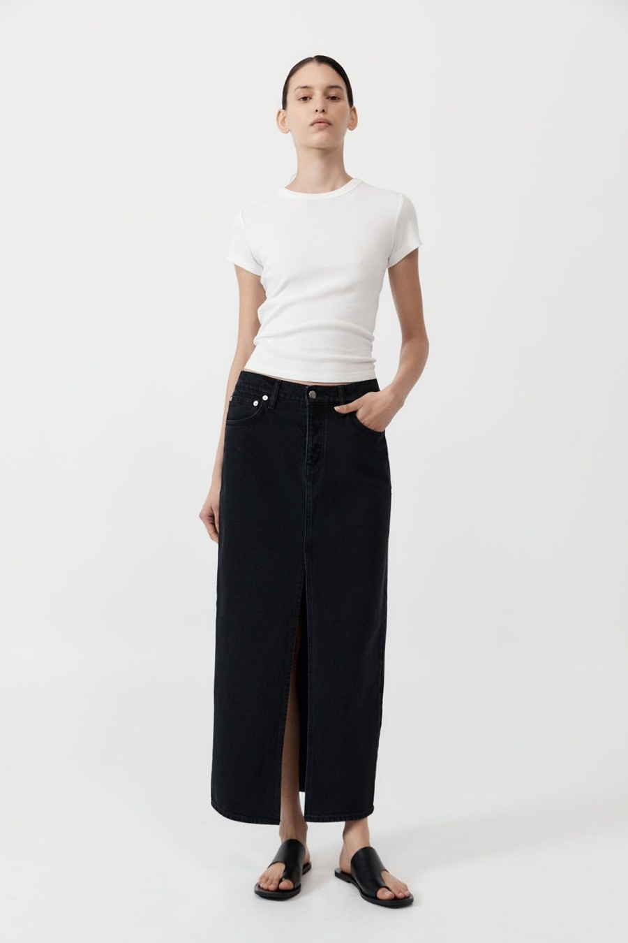 ST. AGNI Denim Maxi Skirt - Washed Black | Denim