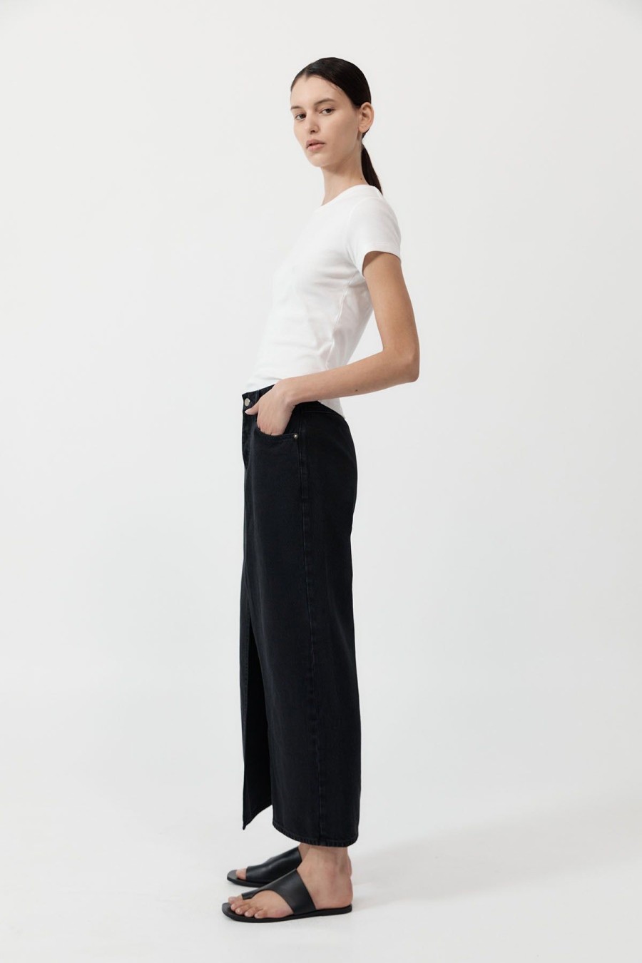 ST. AGNI Denim Maxi Skirt - Washed Black | Denim